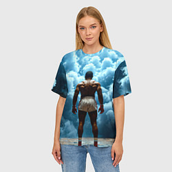 Футболка оверсайз женская Мухаммед Али в синем дыму, цвет: 3D-принт — фото 2