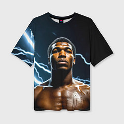 Футболка оверсайз женская Мухаммед Али и молния, цвет: 3D-принт