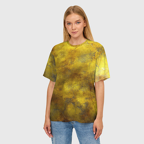 Женская футболка оверсайз Золотая ржавая текстура / 3D-принт – фото 3