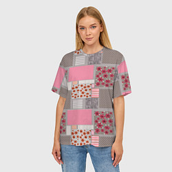 Футболка оверсайз женская Розово-серые разноцветные лоскуты, цвет: 3D-принт — фото 2
