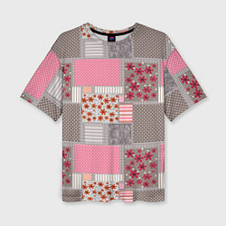 Футболка оверсайз женская Розово-серые разноцветные лоскуты, цвет: 3D-принт