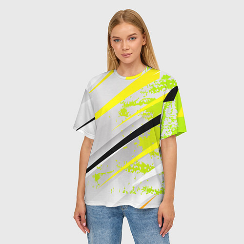 Женская футболка оверсайз Color white light green / 3D-принт – фото 3