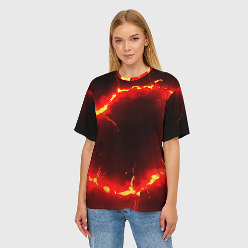 Женская футболка оверсайз Красный круг из огня текстура / 3D-принт – фото 3