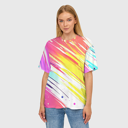 Женская футболка оверсайз Брызги краски на белом фоне / 3D-принт – фото 3