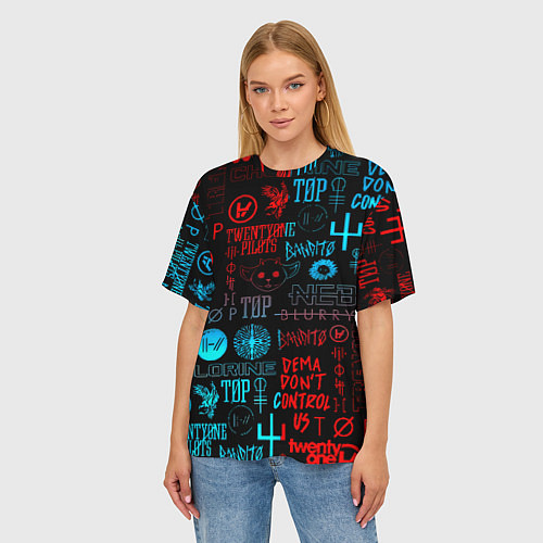 Женская футболка оверсайз Twenty one pilots rock pattern / 3D-принт – фото 3