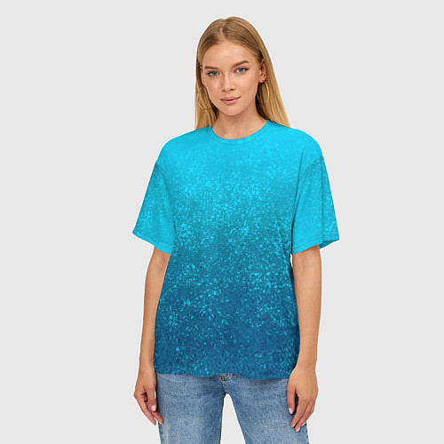 Женская футболка оверсайз Лазурный голубой текстурный градиент / 3D-принт – фото 3