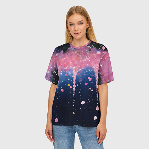Женская футболка оверсайз Розово-синяя текстура / 3D-принт – фото 3