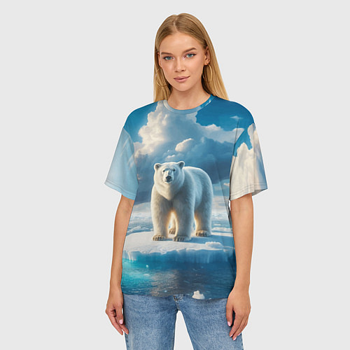 Женская футболка оверсайз Полярный медведь на льдине / 3D-принт – фото 3