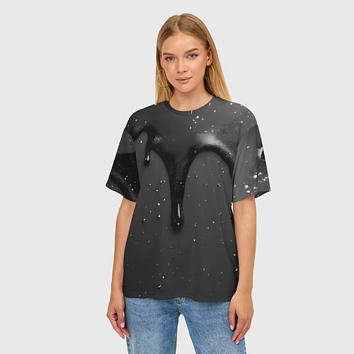 Женская футболка оверсайз Черная текстура - хром / 3D-принт – фото 3