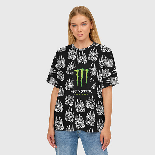 Женская футболка оверсайз Monster energy медвежьи лапы / 3D-принт – фото 3