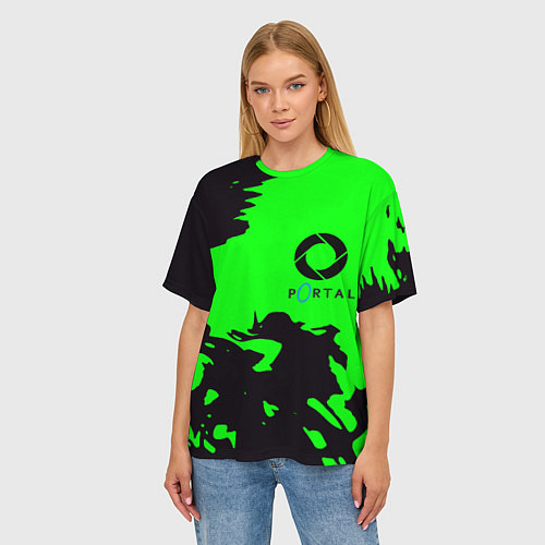 Женская футболка оверсайз Portal черный дым / 3D-принт – фото 3