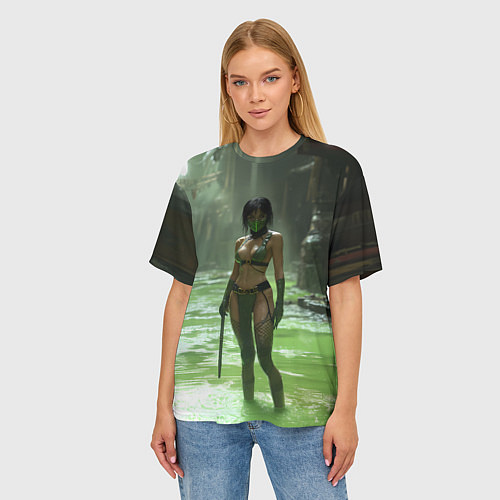 Женская футболка оверсайз Джейд в кислоте мортал комбат / 3D-принт – фото 3