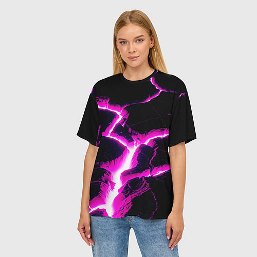 Женская футболка оверсайз Color pink black / 3D-принт – фото 3