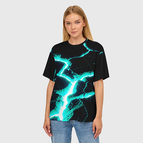 Женская футболка оверсайз Color light blue black / 3D-принт – фото 3