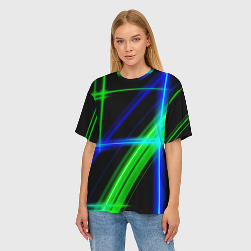 Женская футболка оверсайз Color blue black green / 3D-принт – фото 3