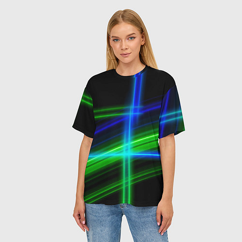 Женская футболка оверсайз Color blue black green / 3D-принт – фото 3
