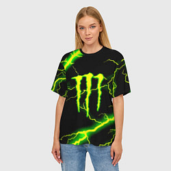 Футболка оверсайз женская Monster energy зелёные молнии, цвет: 3D-принт — фото 2