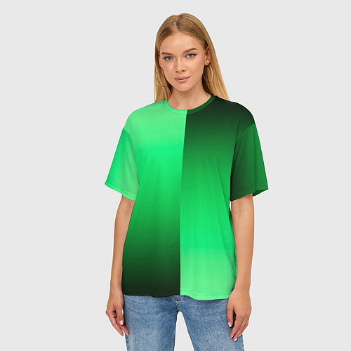 Женская футболка оверсайз Чёрно-зелёный градиент пополам / 3D-принт – фото 3