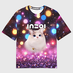 Футболка оверсайз женская Inzoi кошечка и логотип, цвет: 3D-принт