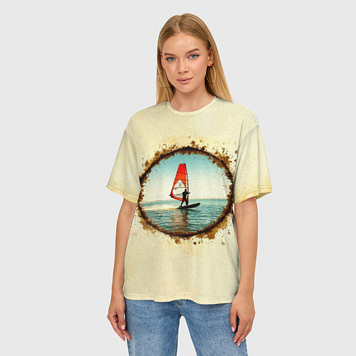 Женская футболка оверсайз Виндсерфер на бежевом / 3D-принт – фото 3