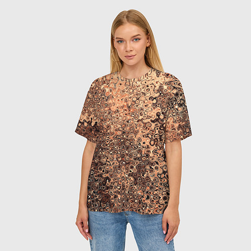 Женская футболка оверсайз Светлый коричневый абстрактная текстура / 3D-принт – фото 3