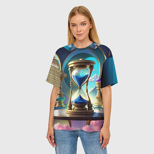 Женская футболка оверсайз Абстрактные песочные часы с синим песком / 3D-принт – фото 3