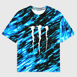 Футболка оверсайз женская Monster energy штрихи голубых неоновых красок, цвет: 3D-принт