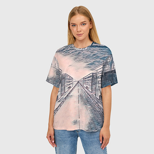 Женская футболка оверсайз Сумрачный город / 3D-принт – фото 3