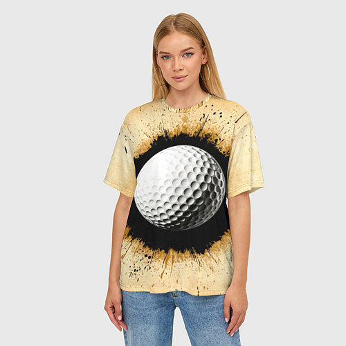Женская футболка оверсайз Мяч для гольфа на бежевом / 3D-принт – фото 3