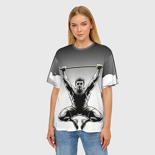 Женская футболка оверсайз Турникмен в чб / 3D-принт – фото 3