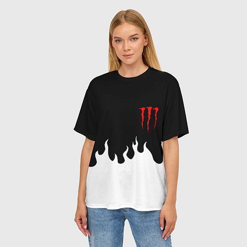 Женская футболка оверсайз Monster energy red logo / 3D-принт – фото 3