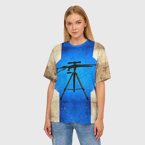 Женская футболка оверсайз Стендовая спортивная стрельба на синем / 3D-принт – фото 3