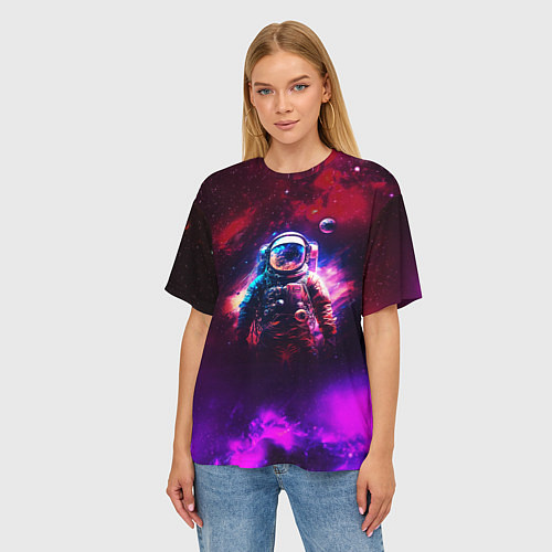 Женская футболка оверсайз Космонавт пламенный / 3D-принт – фото 3