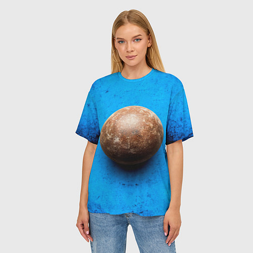 Женская футболка оверсайз Ядро для талкания на синем / 3D-принт – фото 3