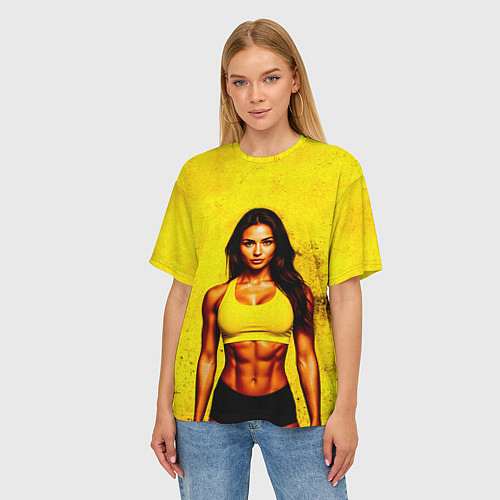 Женская футболка оверсайз Фитоняшка на желтом / 3D-принт – фото 3