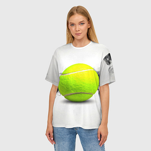 Женская футболка оверсайз Теннисный мяч и черный дым / 3D-принт – фото 3