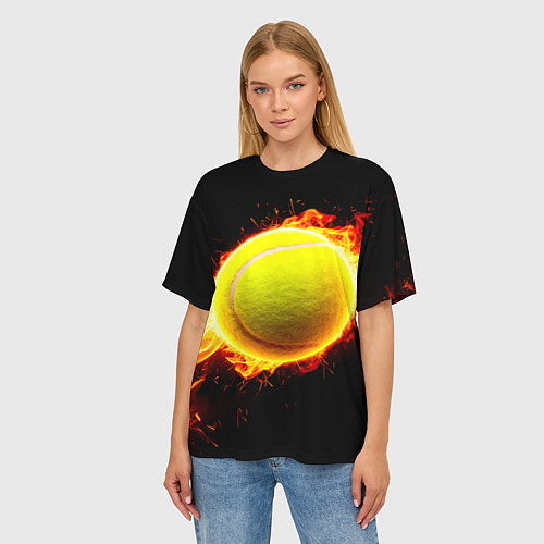 Женская футболка оверсайз Теннисный мяч в огне / 3D-принт – фото 3