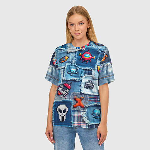 Женская футболка оверсайз Пиксельный космос / 3D-принт – фото 3