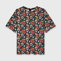 Футболка оверсайз женская Черепа и цветы Santa Muerte, цвет: 3D-принт