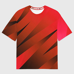 Футболка оверсайз женская Красно-коричневый абстрактные полосы, цвет: 3D-принт