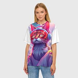 Футболка оверсайз женская Кот космонавт удивлен, цвет: 3D-принт — фото 2