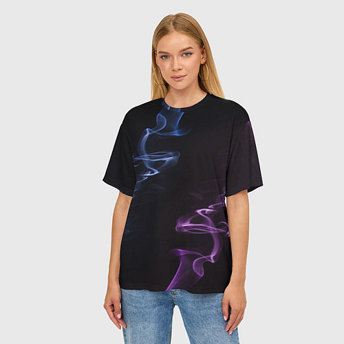 Женская футболка оверсайз Color black blue pink / 3D-принт – фото 3