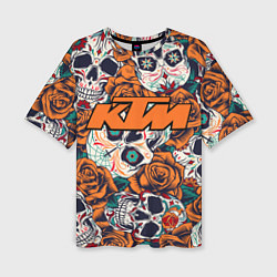 Футболка оверсайз женская Оранжевые черепа КТМ, цвет: 3D-принт