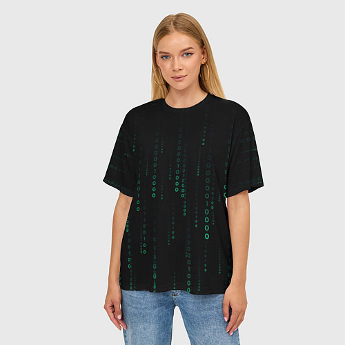 Женская футболка оверсайз Color black turquoise / 3D-принт – фото 3