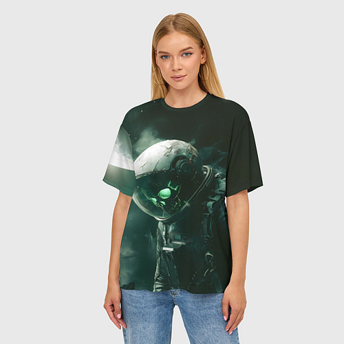 Женская футболка оверсайз Скелет космонавта в космосе / 3D-принт – фото 3