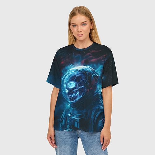 Женская футболка оверсайз Скелет американского космонавта / 3D-принт – фото 3