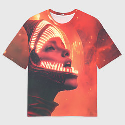 Футболка оверсайз женская Скафандр Чужого на девушке, цвет: 3D-принт