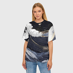 Футболка оверсайз женская Волны моря с блестками, цвет: 3D-принт — фото 2