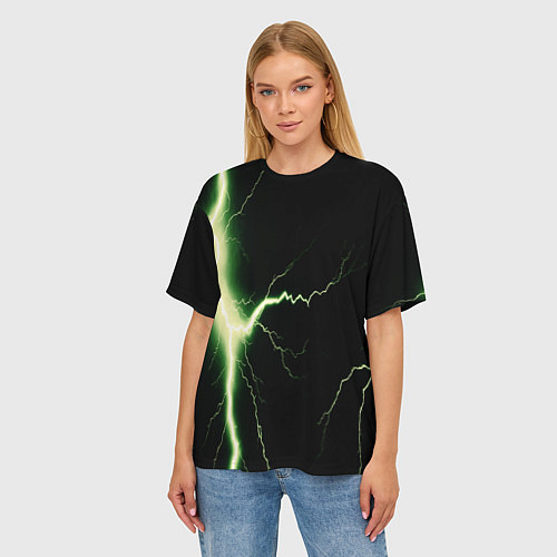 Женская футболка оверсайз Lightning yellow текстура / 3D-принт – фото 3