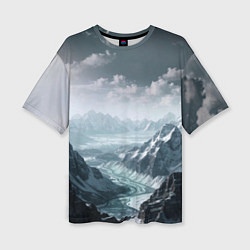 Футболка оверсайз женская Река горный пейзаж дымчатый синий, цвет: 3D-принт